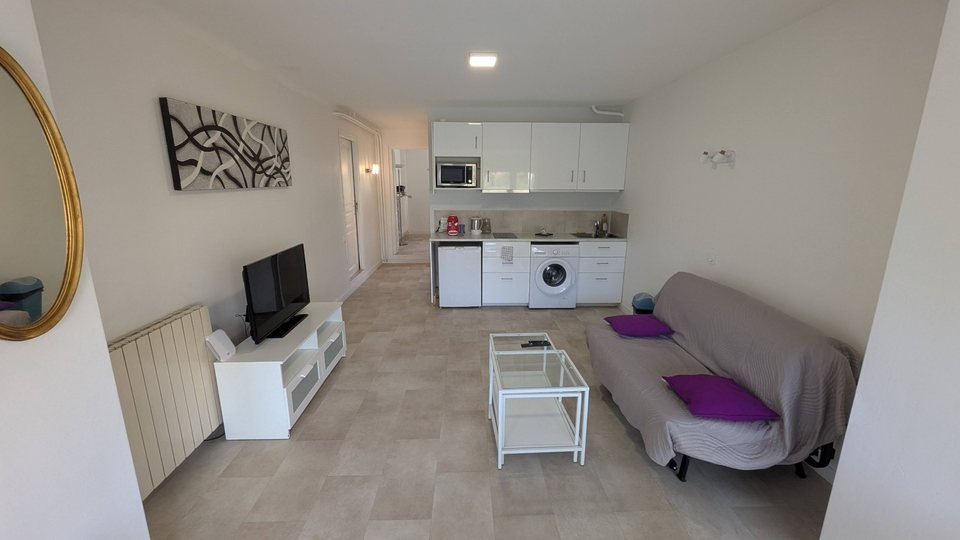 Séjour de l'appartement avec cuisine ouverte et coin salon